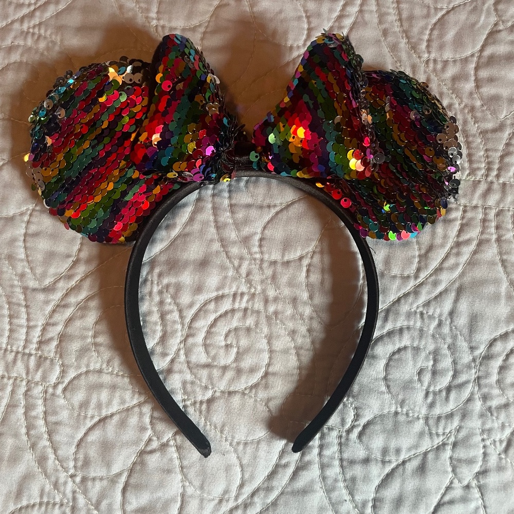 Minnie mouse ears rainbow sequin headband